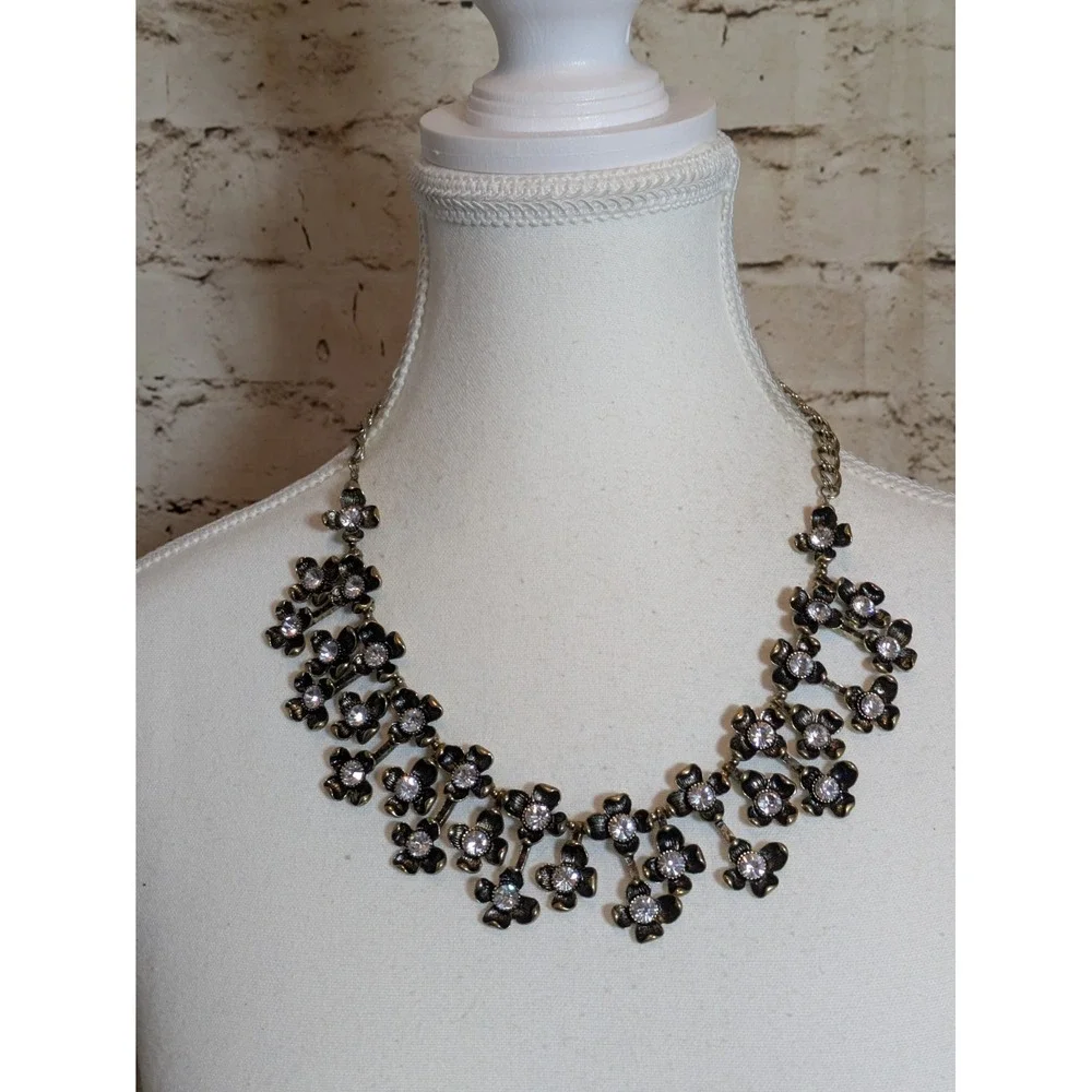 Joan Rivers Floral Cluster Bib Necklace In Antiqued Gold Tone Rhinestones 18